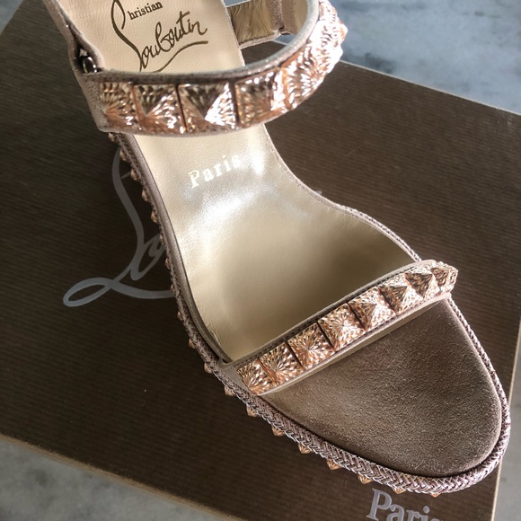 NWT Christian Louboutin Pyraclou 110 mm Suede Lame - Picture 11 of 13